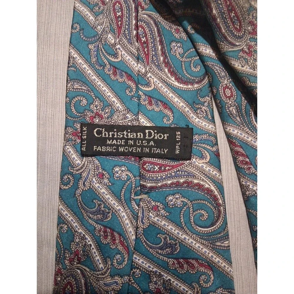 Christian Dior 100% Silk Tie Vintage Made in USA Men's Blue - Picture 2 of 4